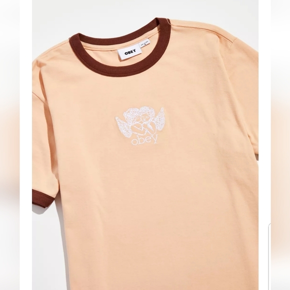 ❤️BUY 2 GET 1 FREE OBEY Angels Ringer Tee Shirt Color:Medium Orange,Size L & XL - Picture 2 of 4